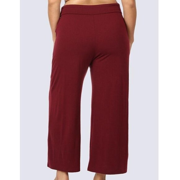 Plus Size Cropped Wide Leg Burgundy Pants - Picture 3 of 3